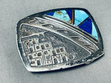 One Of The Most Detailed Vintage Native American Navajo Turquoise Sterling Silver Buckle-Nativo Arts