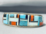 Astonishing Vintage Native American Navajo Turquoise Opal Coral Sterling Silver Bracelet Signed-Nativo Arts