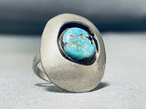 Older Vintage Native American Navajo Hand Tooled Sterling Silver Turquoise Ring Old-Nativo Arts