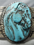 Native American One Of The Most Detailed Vintage Sterling Silver Carved Turquoise Horse Bracelet-Nativo Arts