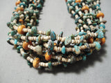 Important Native American Navajo Green Turquoise Orange Coral Heishi Necklace-Nativo Arts