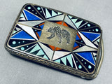 Heavy So Intricate Vintage Native American Navajo Bear Turquoise Sterling Silver Buckle-Nativo Arts