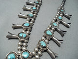 Women's Vintage Native American Navajo Morenci Turquoise Sterling Silver Squash Necklace Old-Nativo Arts