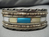 Stunning Vintage Navajo Turquoise Pearl Sterling Silver Native American Bracelet-Nativo Arts