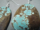 Native American Beautiful Santo Domingo 8 Turquoise Slab Sterling Silver Earrings-Nativo Arts