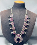 Very Rare Vintage Native American Navajo Purple Shell Sterling Silver Squash Blossom Necklace-Nativo Arts