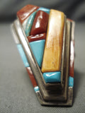 Native American Best Important Vintage Dave Tune Turquoise Inlay Sterling Silver Ring-Nativo Arts