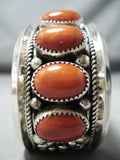 Magnificent Native American Navajo Les Nez Coral Sterling Silver Bracelet-Nativo Arts