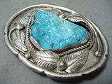 Magnificent Vintage Native American Navajo Kingman Turquoise Sterling Silver Buckle Old-Nativo Arts