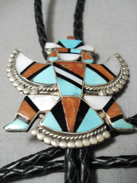 Dramatic Vintage Native American Zuni Turquoise Sterling Silver Bolo Old-Nativo Arts