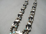 Eagle Vintage Native American Zuni Navajo Turquoise Sterling Silver Squash Blossom Necklace-Nativo Arts