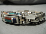 Best Vintage Native American Navajo Jimmie King Jr Turquoise Inlay Link Sterling Silver Bracelet-Nativo Arts