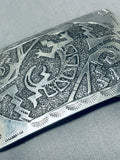 Fascinating Native American Navajo Signed Handcarved Sterling Silver Gekko Buckle-Nativo Arts