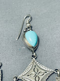 Expressive Vintage Native American Navajo Blue Gem Turquoise Sterling Silver Earrings-Nativo Arts