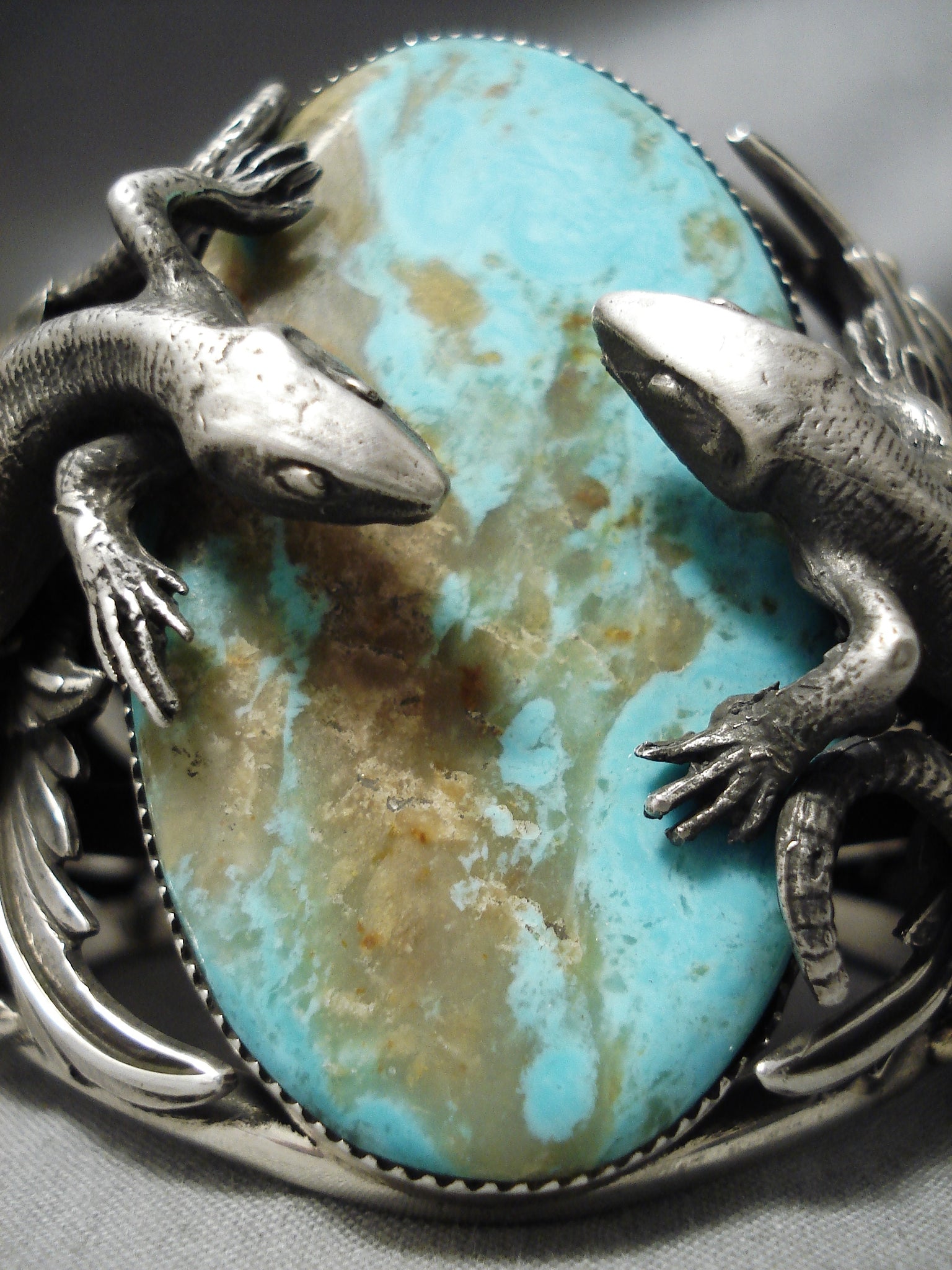 Huge Navajo Lizards Turquoise Sterling Silver Native American