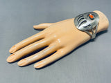 Awesome Native American Navajo Signed Coral Sterling Silver Track Shadowbox Bracelet-Nativo Arts