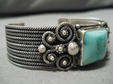 One Of The Best Vintage Native American Navajo Coiled Cuff Sterling Silver Turquoise Bracelet-Nativo Arts