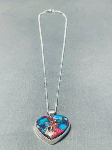 Amazing Native American Navajo Sterling Silver Multi-color Heart Necklace-Nativo Arts