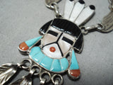 One Of The Best Vintage Native American Zuni Turquoise Kachina Sterling Silver Inlay Necklace-Nativo Arts