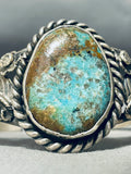 Rare Turquoise Mine Vintage Native American Navajo Sterling Silver Leaves Bracelet-Nativo Arts
