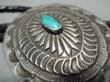 Marvelous Vintage Navajo Turquoise Sterling Silver Bolo Native American Old-Nativo Arts