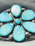 Marvelous Vintage Native American Zuni 9 Blue Gem Turquoise Sterling Silver Bracelet-Nativo Arts