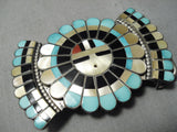 Very Detailed!! Vintage Zuni Native American Turquoise Sterling Silver Buckle-Nativo Arts