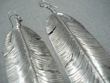 So Long Vintage Native American Navajo Spiny Oyster Sterling Silver Feather Earrings-Nativo Arts
