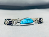 Fantastic Vintage Native American Navajo Kingman Turquoise Sterling Silver Link Bracelet-Nativo Arts