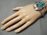 Incredible Vintage Native American Navajo Chunky Turquoise Sterling Silver Leaf Bracelet-Nativo Arts