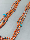 One Of Most Unique Vintage Native American Navajo Round Coral Turquoise Sterling Silver Necklace-Nativo Arts