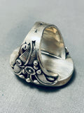 Heavy Mens 25 Gram Vintage Native American Navajo Turquoise Leaf Sterling Silver Ring Old-Nativo Arts