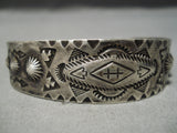 Early 1900's Vintage Native American Navajo Repoussed Sterling Silver Bracelet Old-Nativo Arts