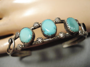 Stunning Vintage Native American Navajo Blue Gem Turquoise Sterling Silver Bracelet Old-Nativo Arts