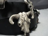 378 Grams Sterling Silver Leather Cow Skull Concho Belt-Nativo Arts