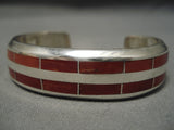 Heavy Thick Zuni Native American Sterling Silver Coral Thicker Bracelet-Nativo Arts