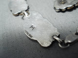 Signed Vintage Native American Navajo Lapis Sterling Silver Leaf Bracelet Earrings Set-Nativo Arts