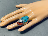 Magnificent Native American Zuni Turquoise Sterling Silver Ring Signed-Nativo Arts