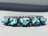 Very Rare Apache Turquoise Vintage Native American Navajo Heavy Coil Sterling Silver Bracelet-Nativo Arts