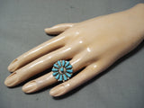 Dramatic Vintage Native American Zuni Blue Gem Turquoise Sterling Silver Ring Old-Nativo Arts