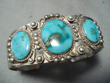 Early Vintage Native American Navajo High Grade Carico Lake Turquoise Sterling Silver Bracelet-Nativo Arts