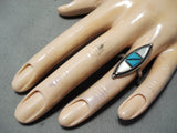 Superb Vintage Native American Navajo Turquoise Mother Of Pearl Sterling Silver Ring-Nativo Arts