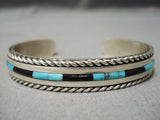 Important Vintage Native American Navajo Jimmie King Jr Turquoise Inlay Sterling Silver Bracelet-Nativo Arts