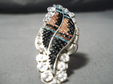 Fabulous Vintage Zuni Turquoise Sterling Silver Ring Old Native American-Nativo Arts
