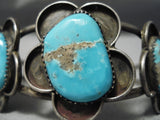 Superior Vintage Native American Navajo #8 Turquoise Sterling Silver Flower Bracelet Old-Nativo Arts