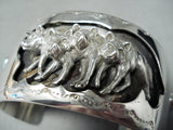 Wolfpack!! Detailed Native American Navajo Turquoise Sterling Silver Bracelet-Nativo Arts