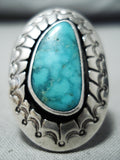 Nez Vintage Native American Navajo Old Kingman Turquoise Sterling Silver Ring-Nativo Arts