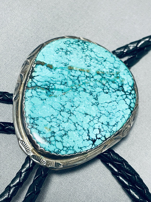 Substantial Vintage Native American Navajo Spiderweb Turquoise Sterling Silver Huge Bolo-Nativo Arts