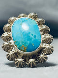 Sensational Vintage Native American Navajo Kingman Turquoise Sterling Silver Star Ring-Nativo Arts