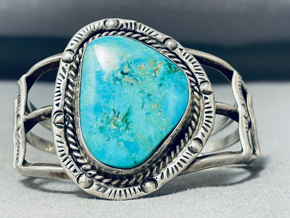 Unbelievable Vintage Native American Navajo Pilot Mountain Turquoise Sterling Silver Bracelet-Nativo Arts